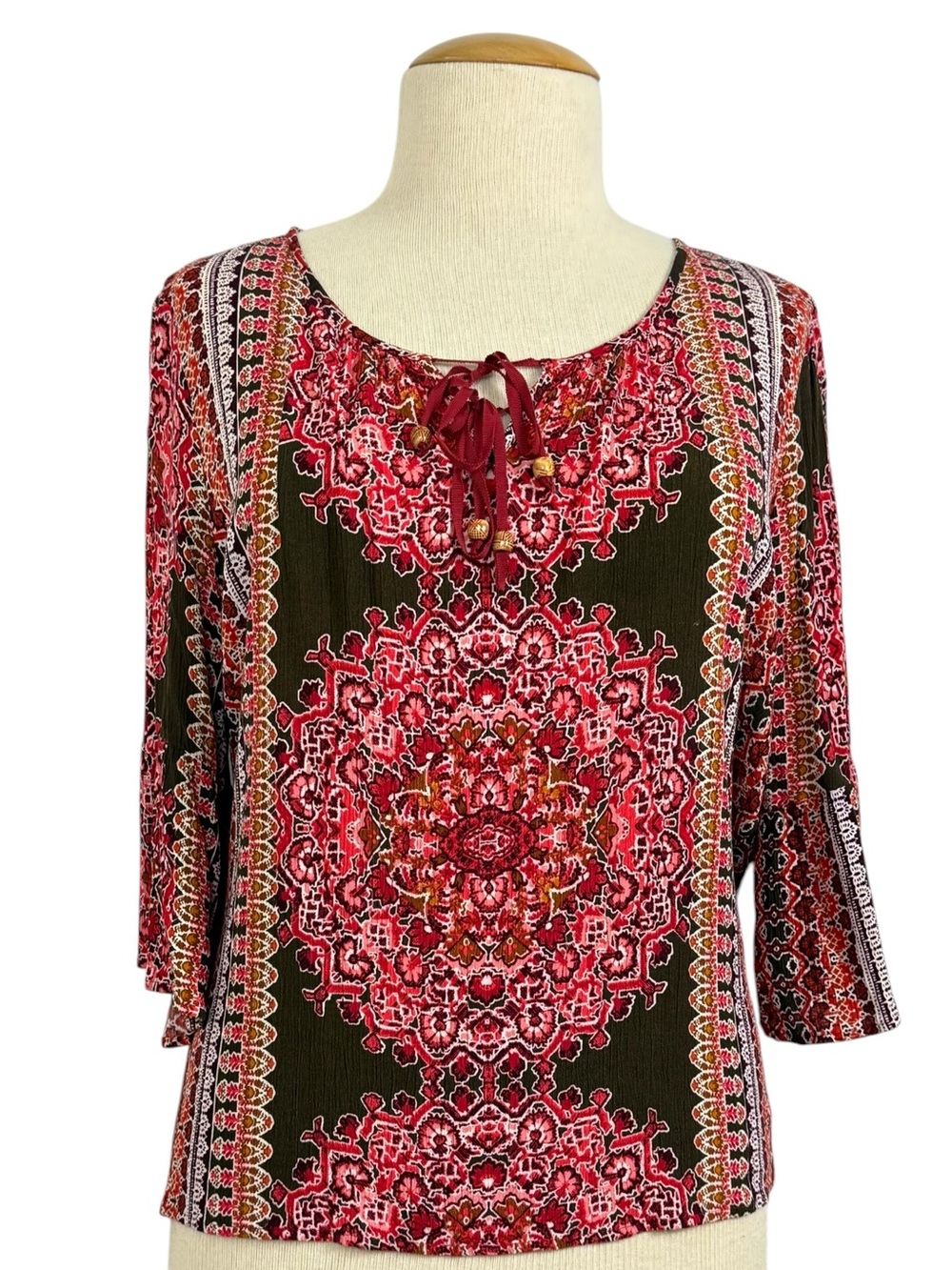 Live Let Live 3X Boho Romantic Medallion Bell Sleeve Peasant Blouse Top Red Rust